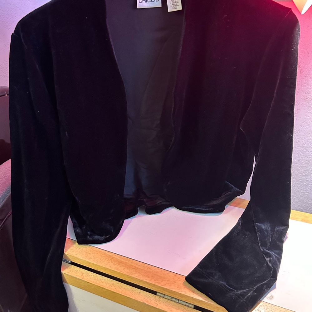 Chico's Black Velvet Blazer Elegant Evening Wear